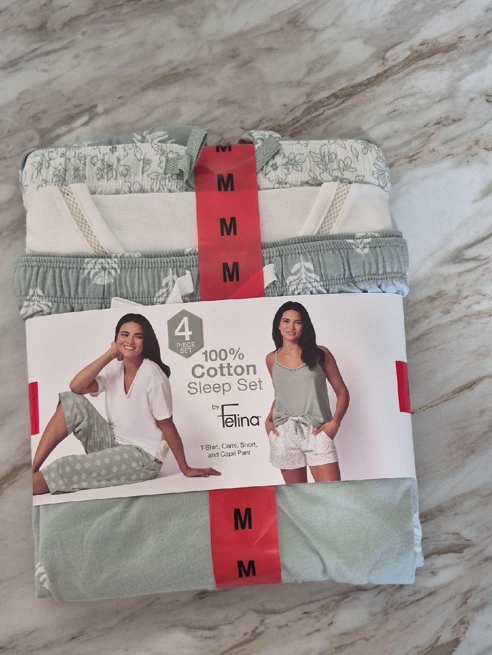 Felina 4-Piece Cotton Sleep Set in Sage Green and White